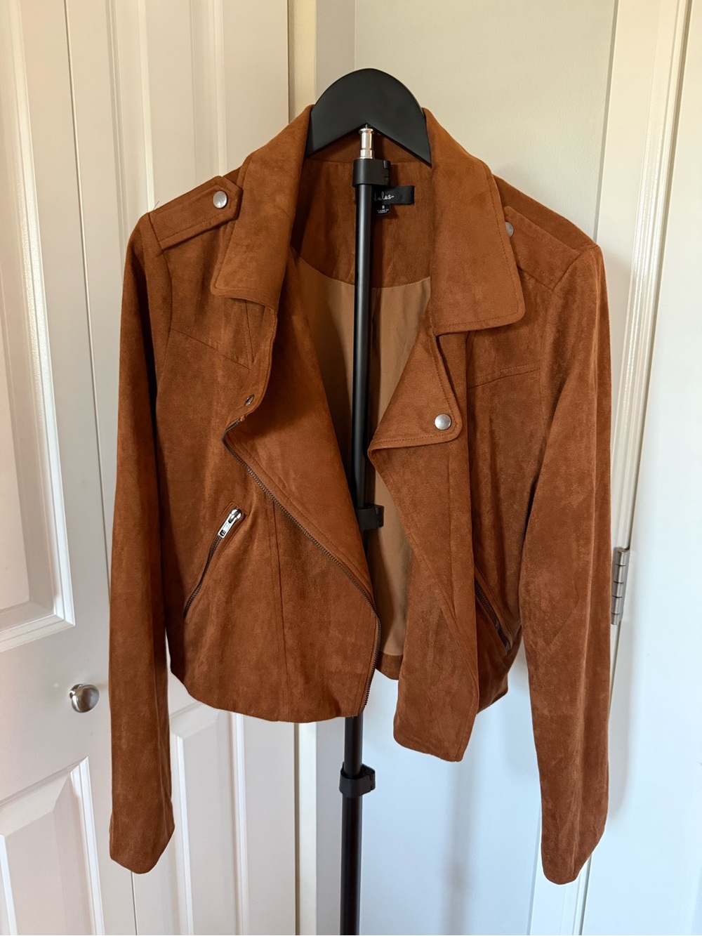 Lulu's Chestnut Brown Suede Moto Jacket